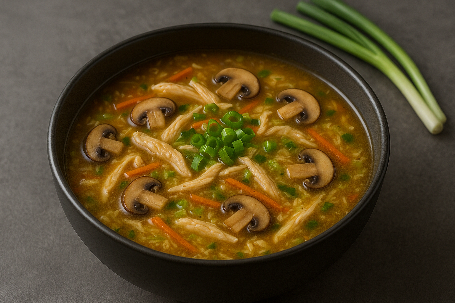 Eine Wok-Pfanne mit Pekingsuppe, daneben liegen Eßstäbchen
