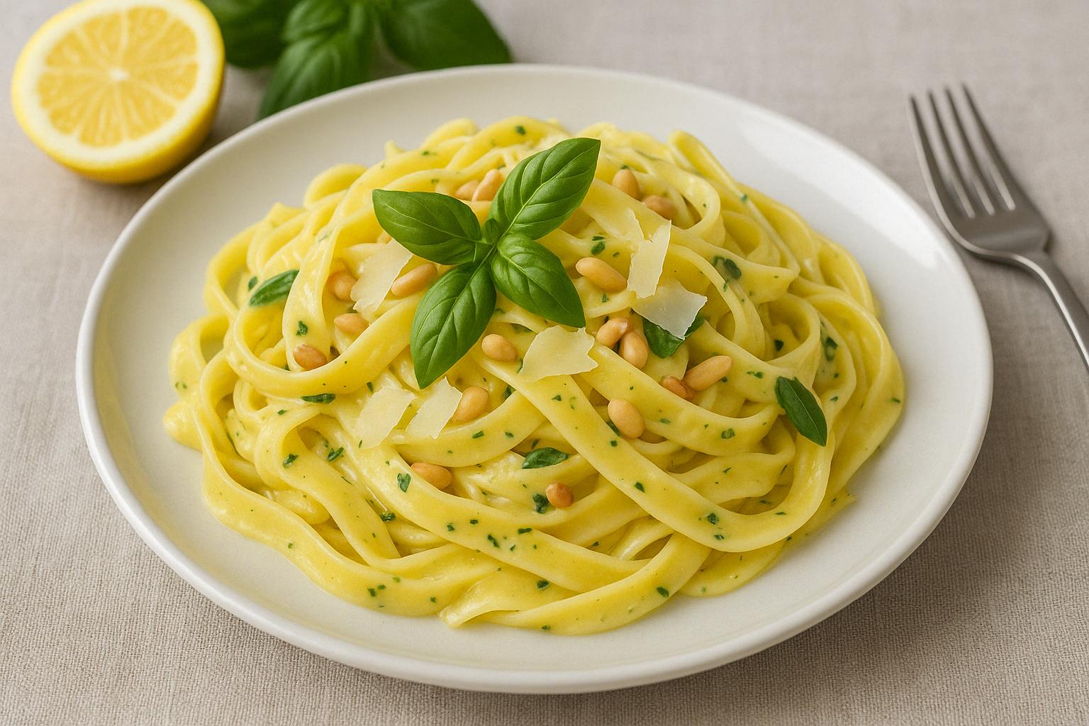 Tagliatelle mit Zitronen Basilikum Sauce