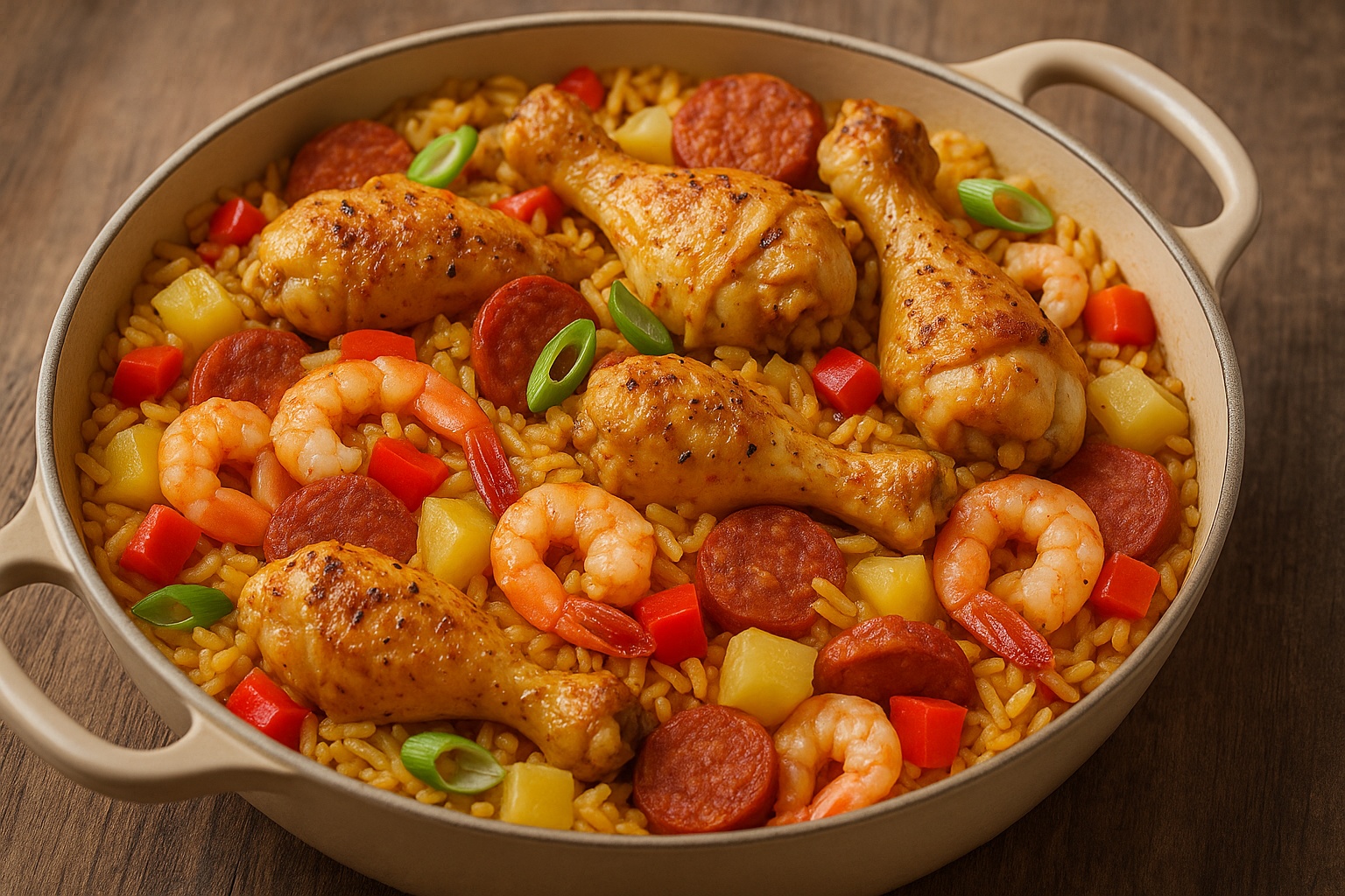 jambalaya angerichtet in einer Schale