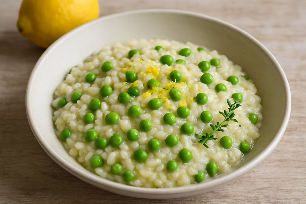 Das Erbsen-Zitronen-Risotto in einer Bowl